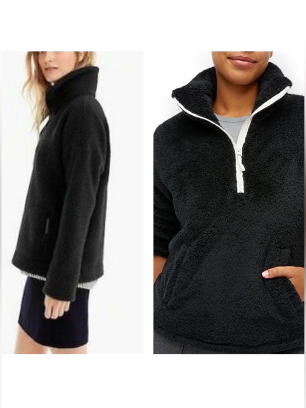 J. Crew Polartec Black Sherpa Fleece Half Zip Pull Over Jacket